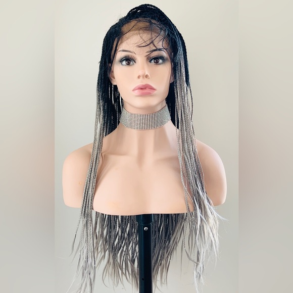 Gorgeous Ombre Grey Premium Fiber Braided Lace Front Wig for Daily Wear/Holidays - Picture 3 of 8